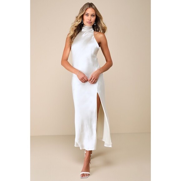 Lulus Dresses & Skirts - Lulus Exceptional Status Ivory Halter Backless Slip Midi Dress White - Size M